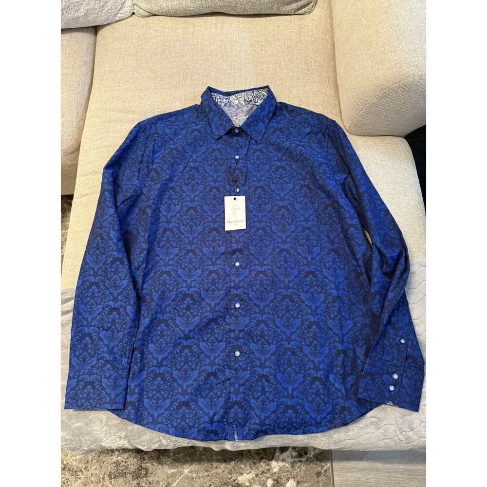 Robert Graham Bayview Long Sleeve Button Down Shirt Classic Fit Navy 3XL NWT